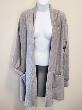 Yuna Light Gray Open Front Shawl Cardigan Sweater with Front Pockets - M